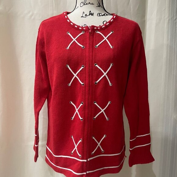 Storybook Knits Red and white HOLIDAYS BOOK LOVERS Cardigan Sweater sixe Small - Picture 4 of 14